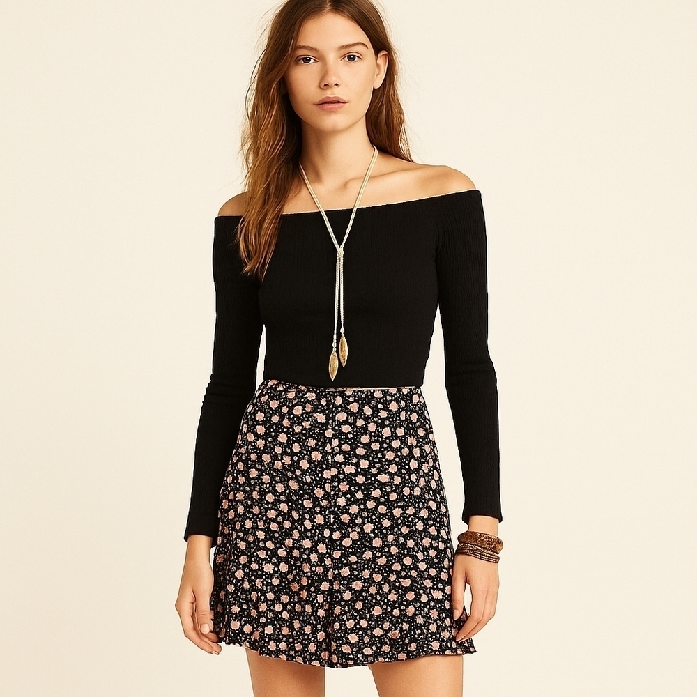 Free People Floral Viscose Mini Wrap Skirt – NWT